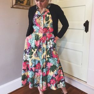 Vintage Floral Polynesian Print Day Dress